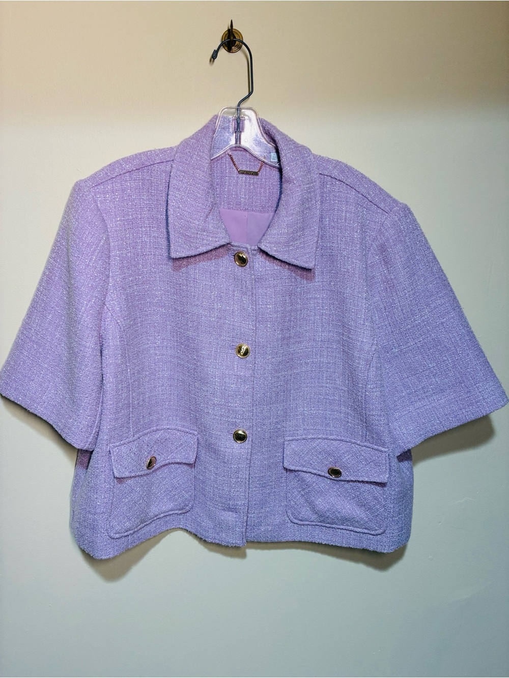 Chico's Lavender Tweed Short-Sleeve Blazer with Gold Buttons size 4 -xxl/20